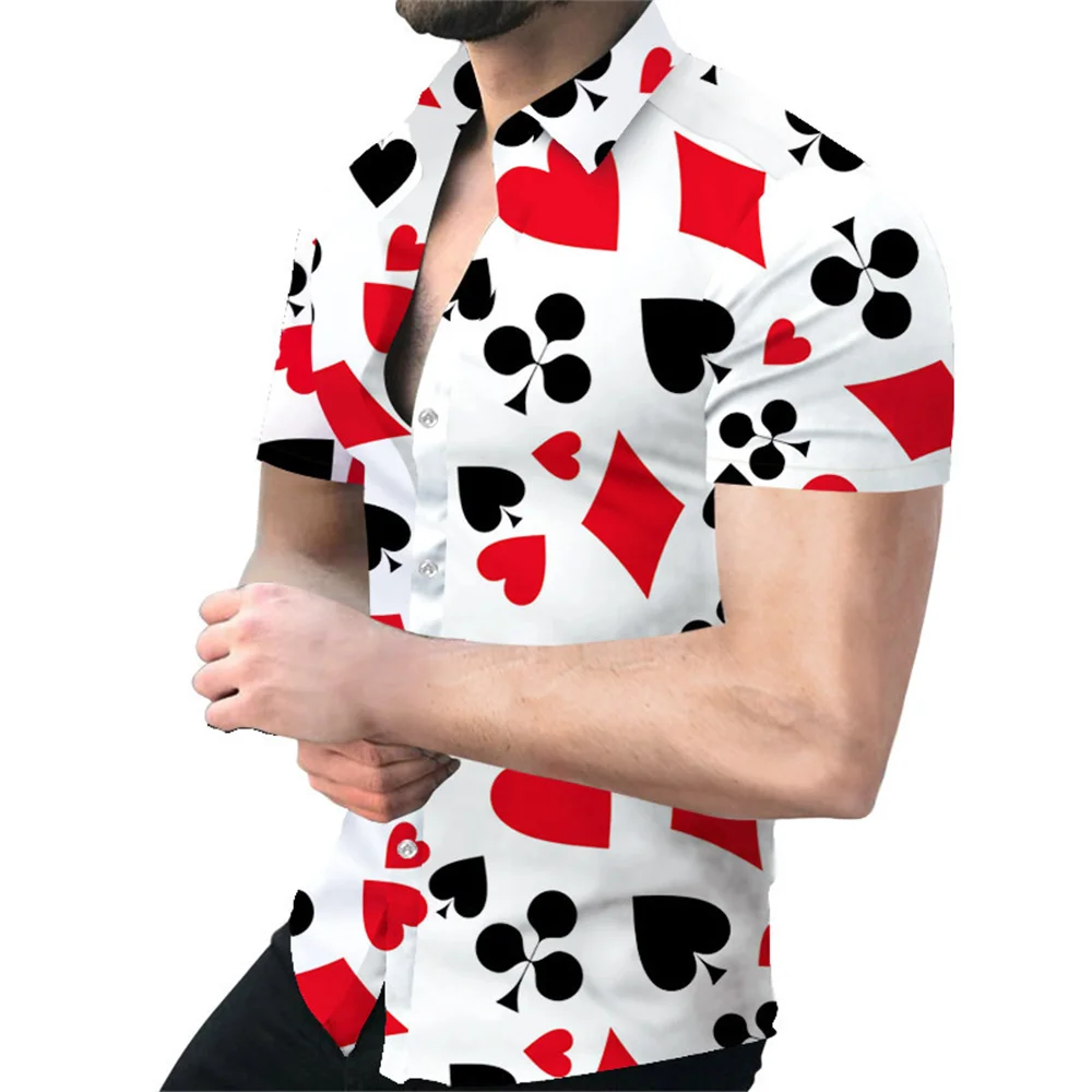 2022 popular men's summer European and American Poker printed cardigan Casual Short Sleeved Shirt
2022 popular men's summer European and American Poker printed cardigan Casual Short Sleeved Shirt