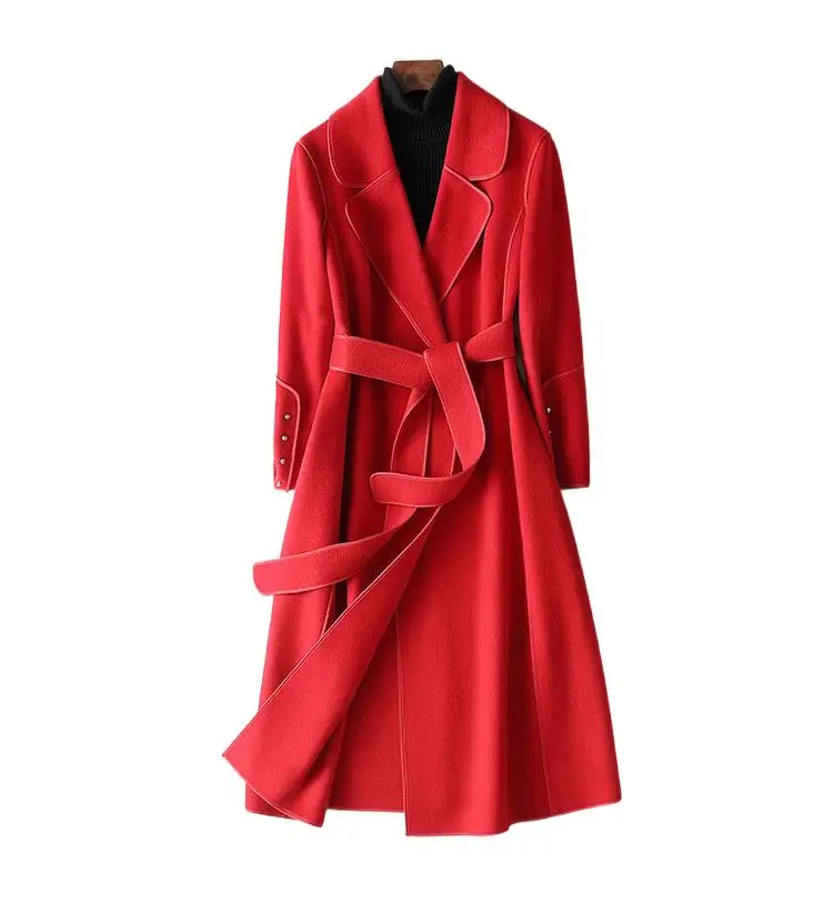 

Женская одежда 2023, модное Шерстяное приталенное пальто, длинное кашемировое пальто с двойным лицом, Новинка осени и зимы 6