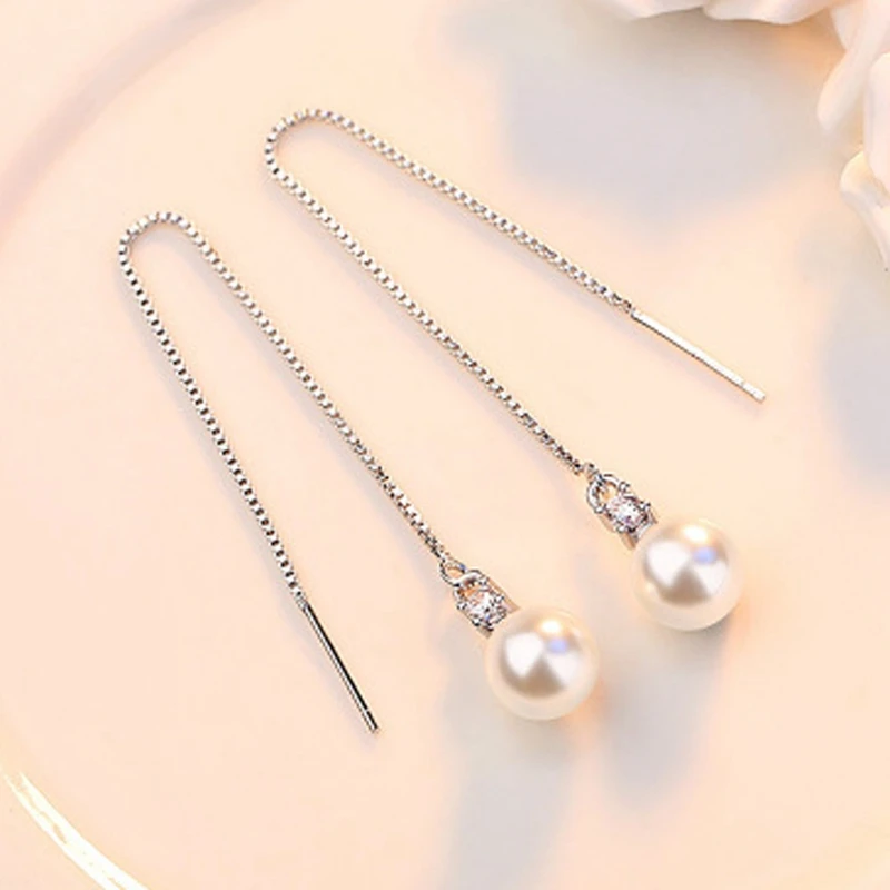 

Simple Tassel Earrings Chain Ear Jewelry Color Simulated Pearl Charm Long Drop Earrings Women Hanging Brincos