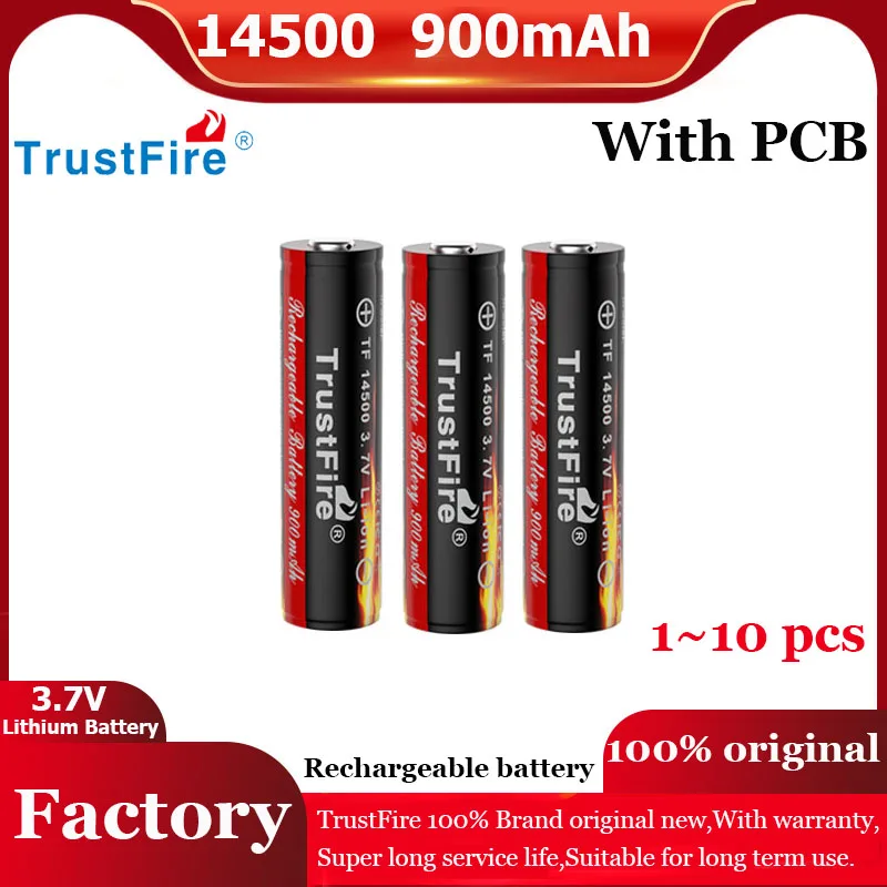 

TrustFire 1-10Pcs 14500 900mAh 3.7V Li-ion Rechargeable Batteries AA Battery Lithium For Led Flashlight Headlamps/Camera/Toy PCB