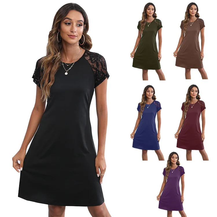 Женское летнее платье с коротким рукавом и круглым вырезом, новинка 2023 
Женское летнее платье с коротким рукавом и круглым вырезом, новинка 2023