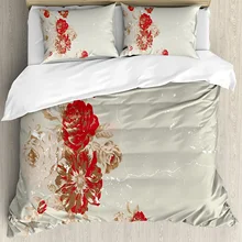 Antique Bedding Set For Bedroom Bed Home Vintage Style Rose Print on Marble Pattern Floral Duvet Cover Quilt Cover Pillowcase