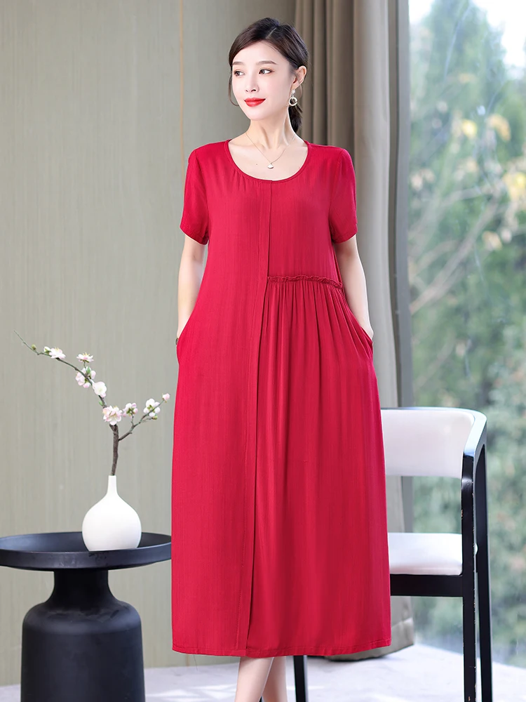 Loose Women Summer Dress Solid A Line Ladies Casual Sundress O Neck Short Sleeve Pockets Oversize Female Elegant Holiday Dress
Loose Women Summer Dress Solid A Line Ladies Casual Sundress O Neck Short Sleeve Pockets Oversize Female Elegant Holiday Dress