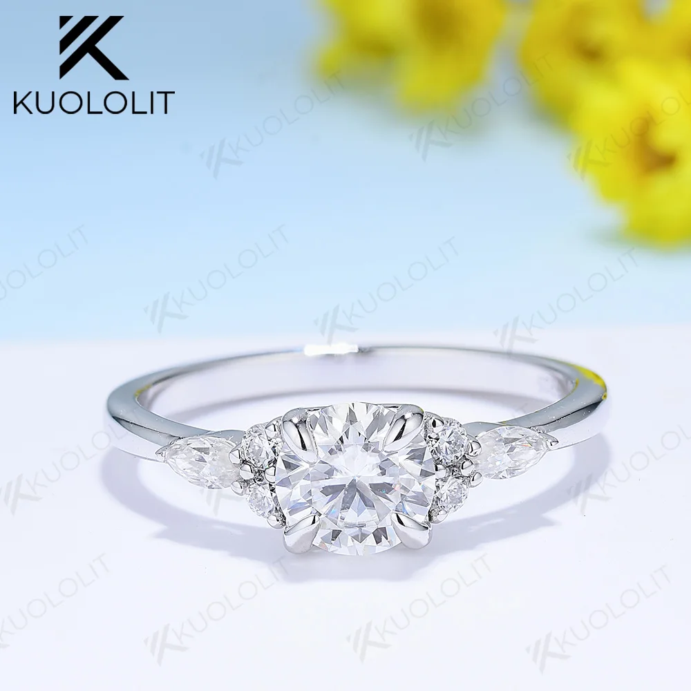 

Kuoloit 1CT 2CT кольца с муассанитом для женщин 925 серебро Стерлинговое Белое золото огранка маркиза ДЛЯ юбилейная Свадьба Помолвка подарок