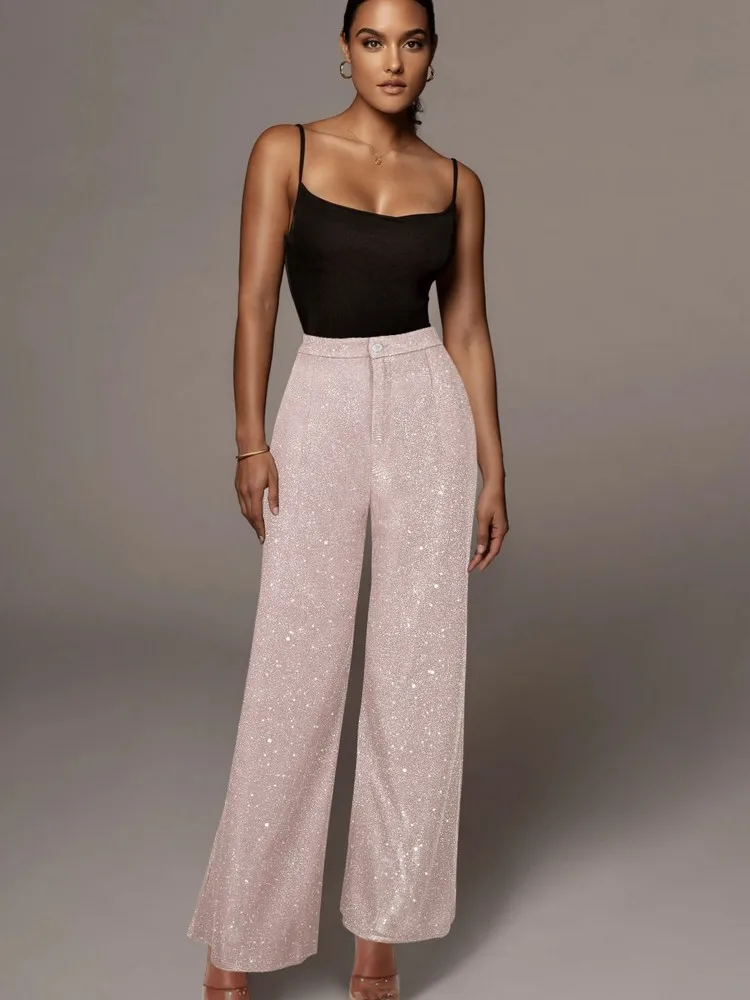 Glitter Sequin Spliced Women's Wide Leg Trouser Fashion High Waist Button Fly Straight Long Pant Vintage Night Club Party Capris
Glitter Sequin Spliced Women's Wide Leg Trouser Fashion High Waist Button Fly Straight Long Pant Vintage Night Club Party Capris