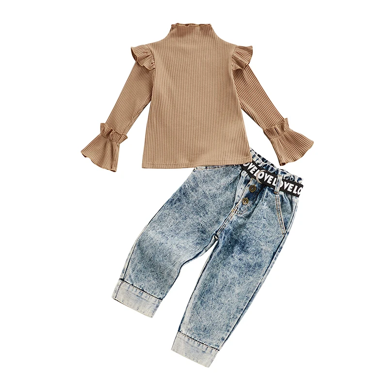 Girl's Two-Piece Suit, Ruffle Long Sleeve High Neck Ribbed Tops + Pants for Birthday Party
Girl's Two-Piece Suit, Ruffle Long Sleeve High Neck Ribbed Tops + Pants for Birthday Party