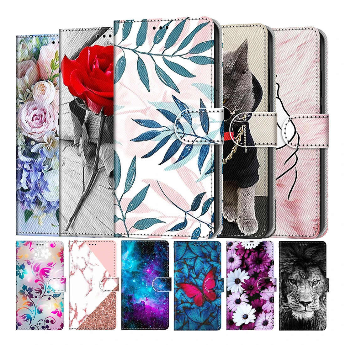 

Cute Lion Cat Flower Phone Case With Card Slot Wallet Flip Stand Cover For Nokia 6.3 G60 5G G11 G21 G10 G20 C01 Plus Fundas Etui