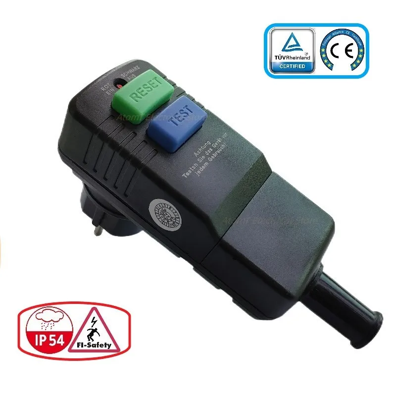 Rewireable Personal Protection Adapter For Leads 10mA Differential Current Life Safety Plug With FI Switch ,Outdoor Use,IP54
Rewireable Personal Protection Adapter For Leads 10mA Differential Current Life Safety Plug With FI Switch ,Outdoor Use,IP54