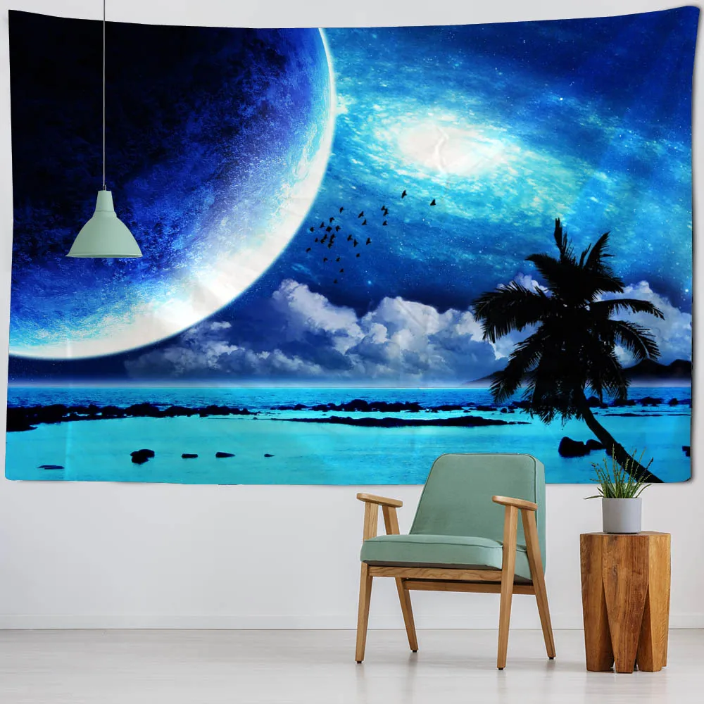 

Starry tapestry landscape room decor wall hanging boho psychedelic hippie wall decor cosmic planet kawaii home art decor