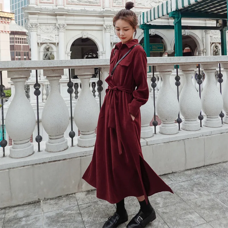 Autumn Winter Korean Fashion Temperament Tunics Casual Dresses Bandage Dress with Slit Corduroy Elegant Maxi Dresses for Women
Autumn Winter Korean Fashion Temperament Tunics Casual Dresses Bandage Dress with Slit Corduroy Elegant Maxi Dresses for Women