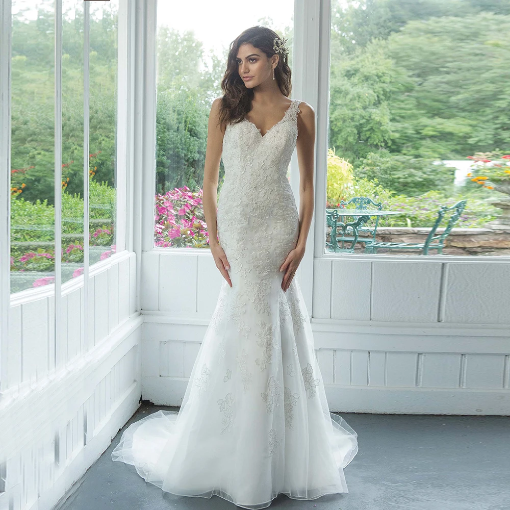 Chic Mermaid Wedding Dress For Bride Formal Church Floor Length Bridal Gown Cap Sleeves V Neck Backless Applique Robe Mariage
Chic Mermaid Wedding Dress For Bride Formal Church Floor Length Bridal Gown Cap Sleeves V Neck Backless Applique Robe Mariage