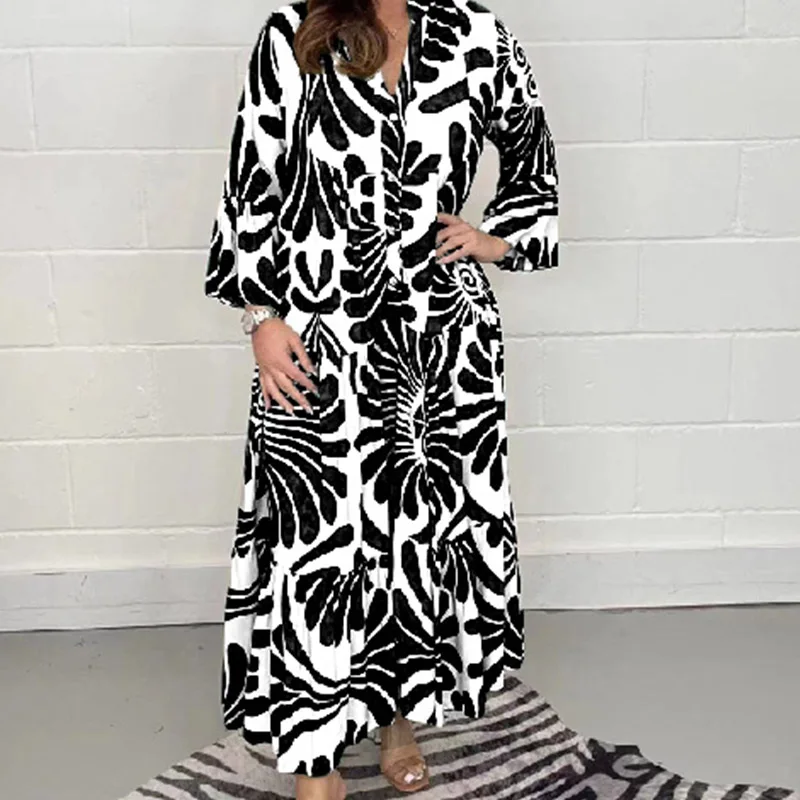 Chic Casual 3/4 Sleeve Loose Pleated Party Dress Summer Women O-neck Long Dress Spring Graphic Single Breasted Bohe Dresses
Chic Casual 3/4 Sleeve Loose Pleated Party Dress Summer Women O-neck Long Dress Spring Graphic Single Breasted Bohe Dresses
