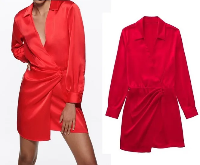 Women Dresses Fashion Front Buttons Gathered Satin Wrap Mini Dress Vintage V Neck Long Sleeve Female Vestido Mujer Office Summer
Women Dresses Fashion Front Buttons Gathered Satin Wrap Mini Dress Vintage V Neck Long Sleeve Female Vestido Mujer Office Summer
