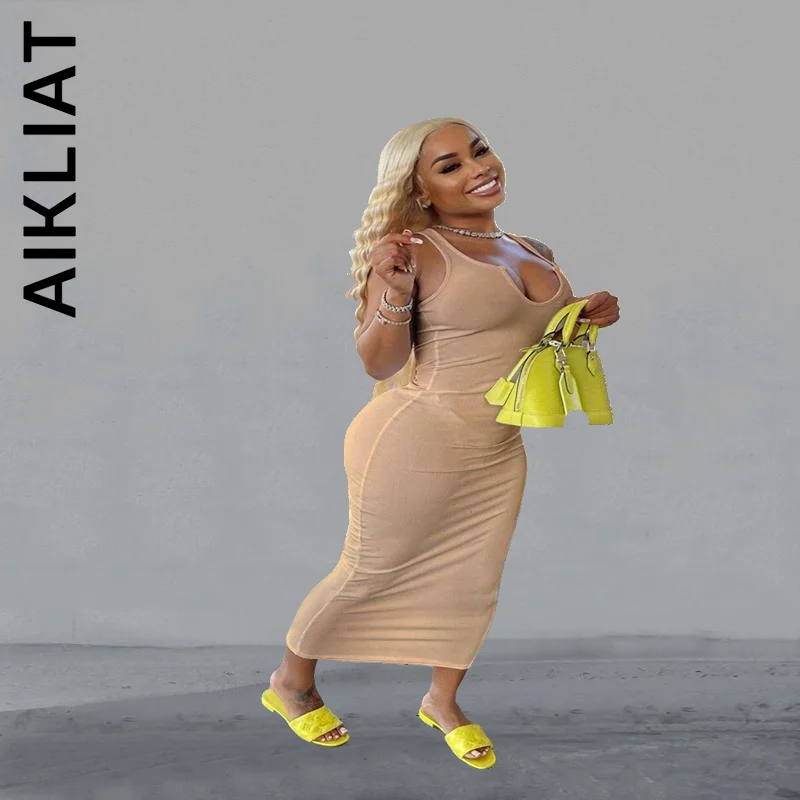 Aikliat Dress Women Fashion Sleeveless Bodycon SlimSolid Color U-neck High-waist Tight Long Dress Woman Vestidos Female
Aikliat Dress Women Fashion Sleeveless Bodycon SlimSolid Color U-neck High-waist Tight Long Dress Woman Vestidos Female
