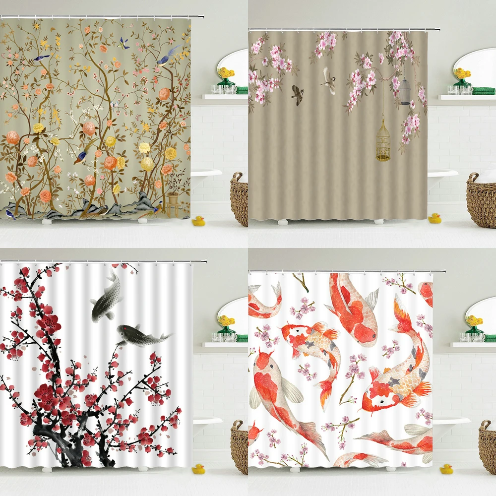 Занавески для душа в китайском стиле с цветами и птицами, водонепроницаемая занавеска для ванной комнаты, ткань с 3d принтом и крючками, деко... 
Занавески для душа в китайском стиле с цветами и птицами, водонепроницаемая занавеска для ванной комнаты, ткань с 3d принтом и крючками, деко...
