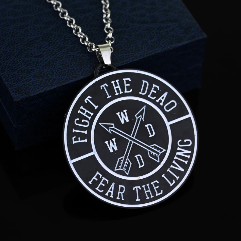 

American Horror Television The Walking Dead Keychain Fight the Dead Fear the Living Logo Necklace Black Color Round Shape