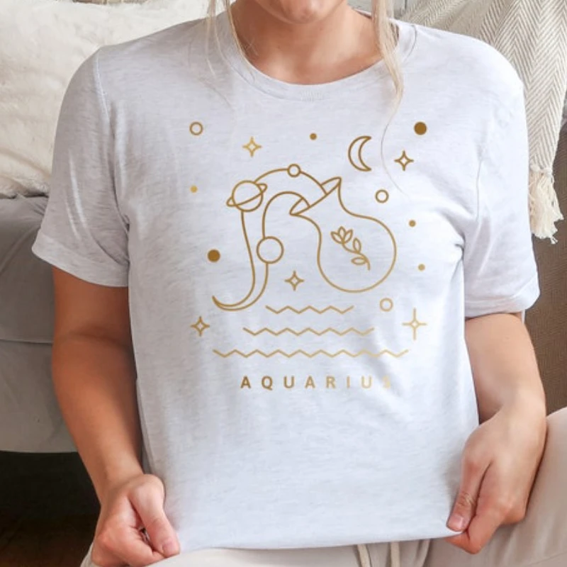 Aquarius Gold Zodiac Sign Shirt, Constellation shirts for women, given to her Casual Gift Tees.100% cotton graphic t shirts.
Aquarius Gold Zodiac Sign Shirt, Constellation shirts for women, given to her Casual Gift Tees.100% cotton graphic t shirts.