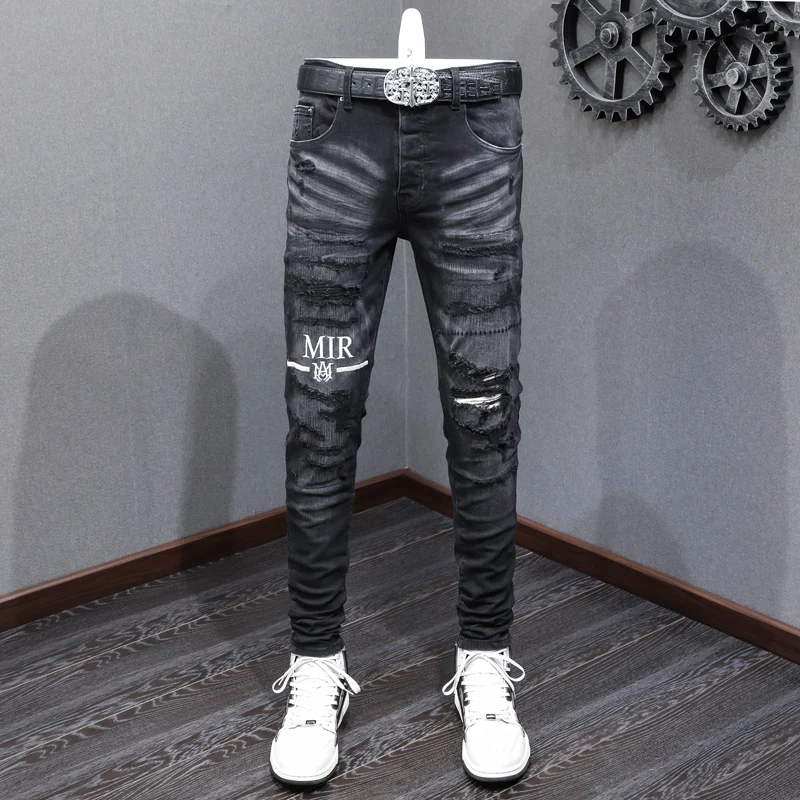 Street Fashion Men Jeans Retro Black Gray Stretch Skinny Ripped Jeans Men Embroidery Designer Patched Hip Hop Brand Pants Hombre
Street Fashion Men Jeans Retro Black Gray Stretch Skinny Ripped Jeans Men Embroidery Designer Patched Hip Hop Brand Pants Hombre