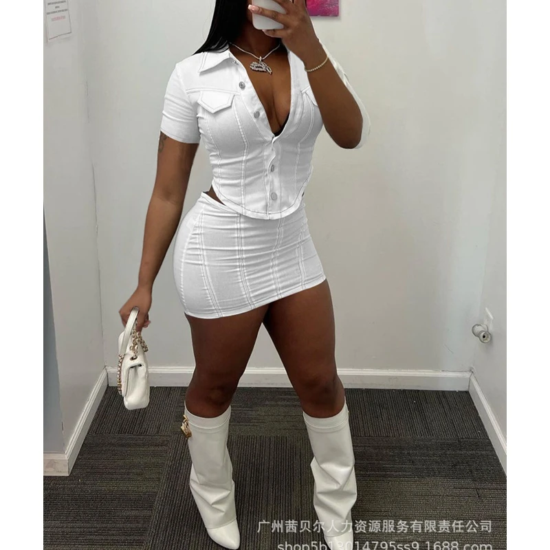 New Spring Summer Turn Down Collar Buttoned Hanky Hem Top & Skirts Set Women Solid Color Short Coat Top High Waist Mini Skirt
New Spring Summer Turn Down Collar Buttoned Hanky Hem Top & Skirts Set Women Solid Color Short Coat Top High Waist Mini Skirt