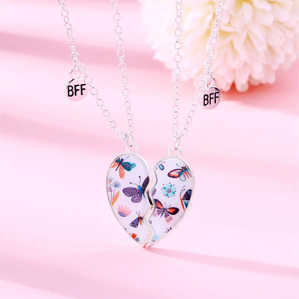 

Trendy Butterfly Heart Magnet Necklace for Women Korean Fashion Broken Heart Clavicle Chain BFF Best Friends Jewelry Gifts 2023