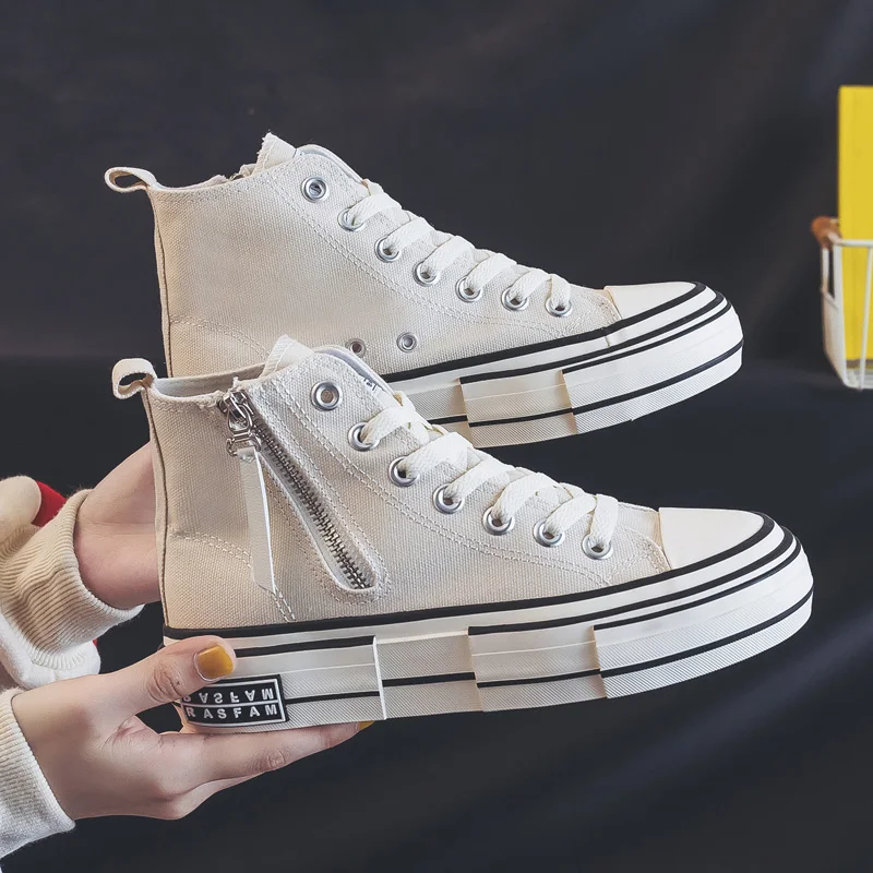 Autumn New Side Zipper High-Top Canvas Shoes Women's Casual Trendy Shoes All-match White Shoes Irregular Black Gumshoes AS-89
Autumn New Side Zipper High-Top Canvas Shoes Women's Casual Trendy Shoes All-match White Shoes Irregular Black Gumshoes AS-89