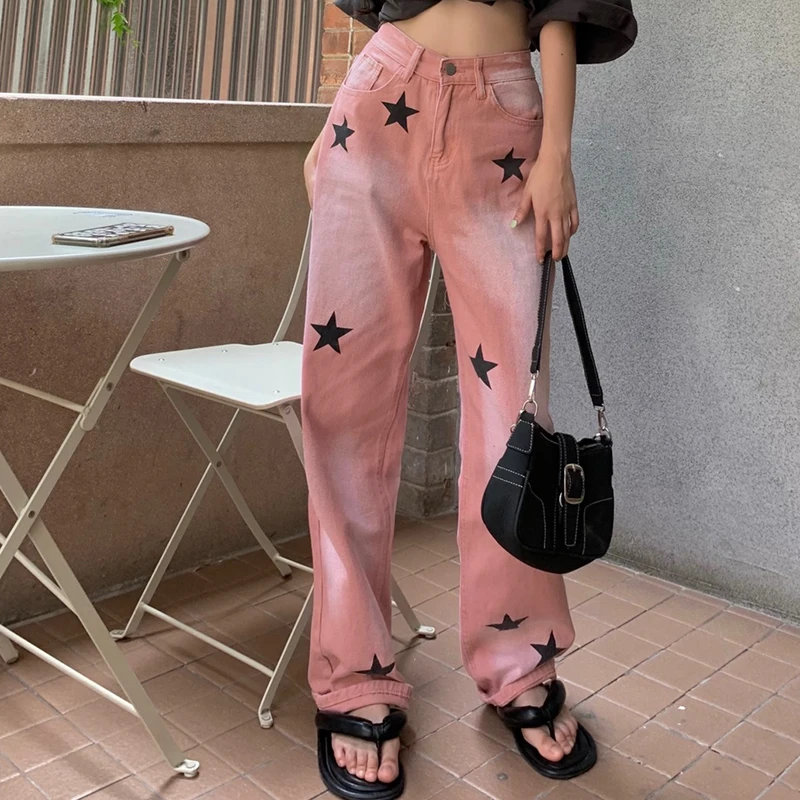 New Spring Fashion Women Jeans Vintage Loose Gradient Pink Denim Pants Woman's Star Print Wide Leg Straight Trousers Mujer
New Spring Fashion Women Jeans Vintage Loose Gradient Pink Denim Pants Woman's Star Print Wide Leg Straight Trousers Mujer