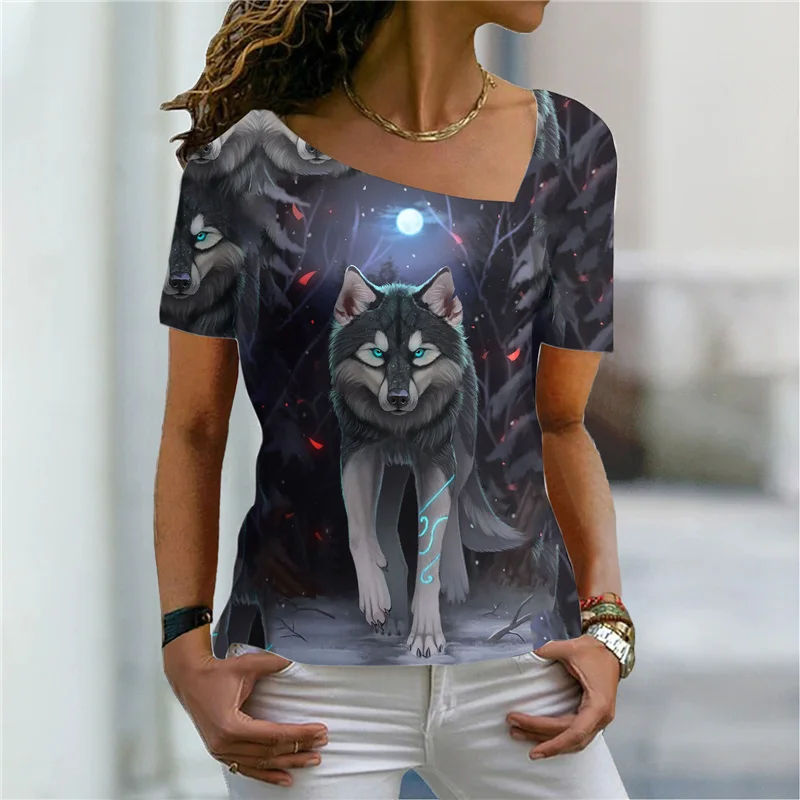 2022 Summer Casual Women's 3D Printed Wolf Painting T Shirt Animal 3D Print V Neck Basic Tops
2022 Summer Casual Women's 3D Printed Wolf Painting T Shirt Animal 3D Print V Neck Basic Tops