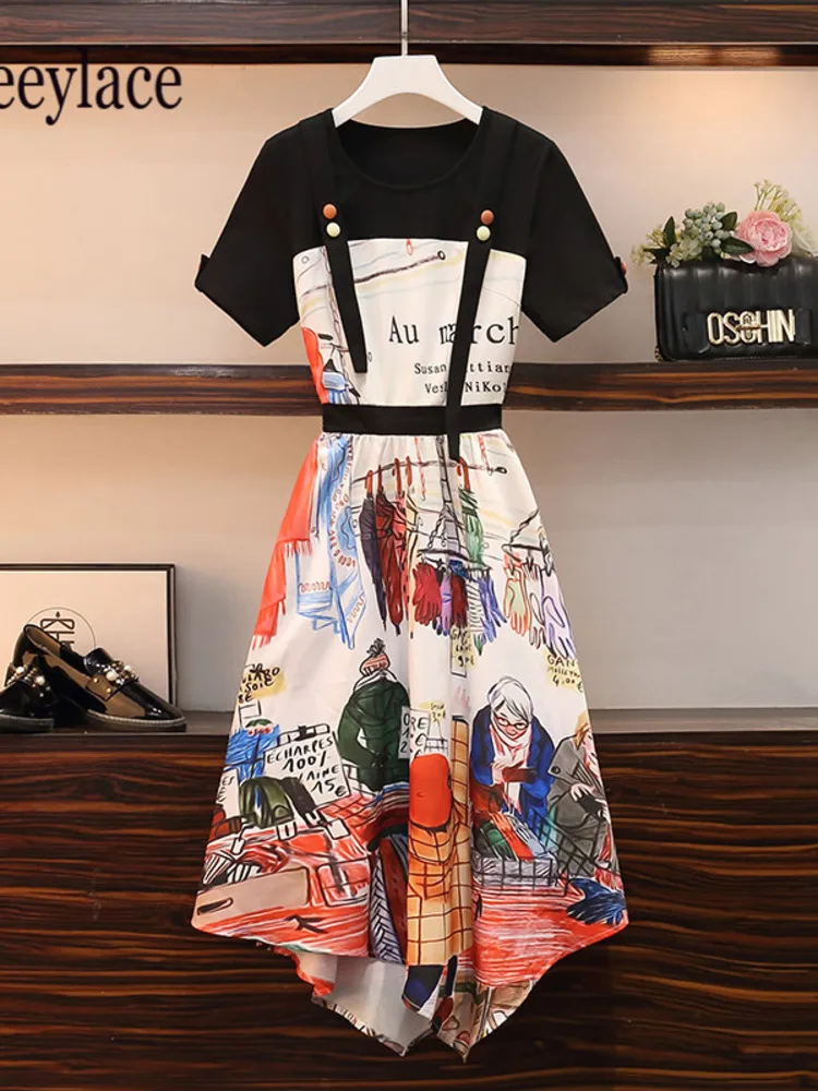 Women Print Fake Two Pieces Summer Dresses Short Sleeve Irregular Long Dresses For Women Vestidos De Fiesta
Women Print Fake Two Pieces Summer Dresses Short Sleeve Irregular Long Dresses For Women Vestidos De Fiesta