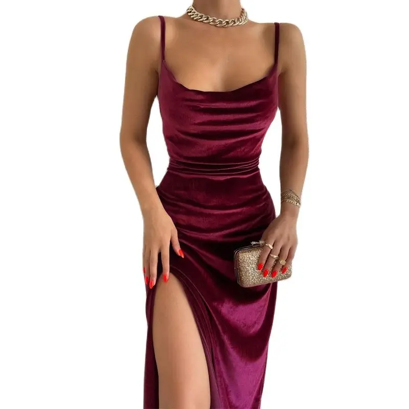 Sexy Dress Velvet Spaghetti Strap Bodycon Split High Waist Tunic Summer Club Midi Evening Party Dress Women
Sexy Dress Velvet Spaghetti Strap Bodycon Split High Waist Tunic Summer Club Midi Evening Party Dress Women