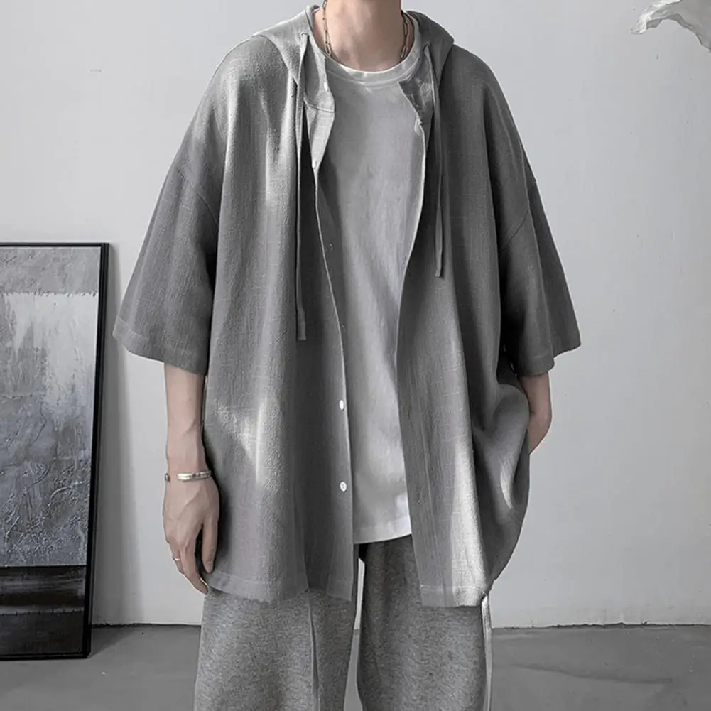 Men Tops Half Sleeve Drawstring Oversize Shirt Solid Color Single Breasted Shirt Coat Hip Hop Style Summer Hooded Shirt
Men Tops Half Sleeve Drawstring Oversize Shirt Solid Color Single Breasted Shirt Coat Hip Hop Style Summer Hooded Shirt