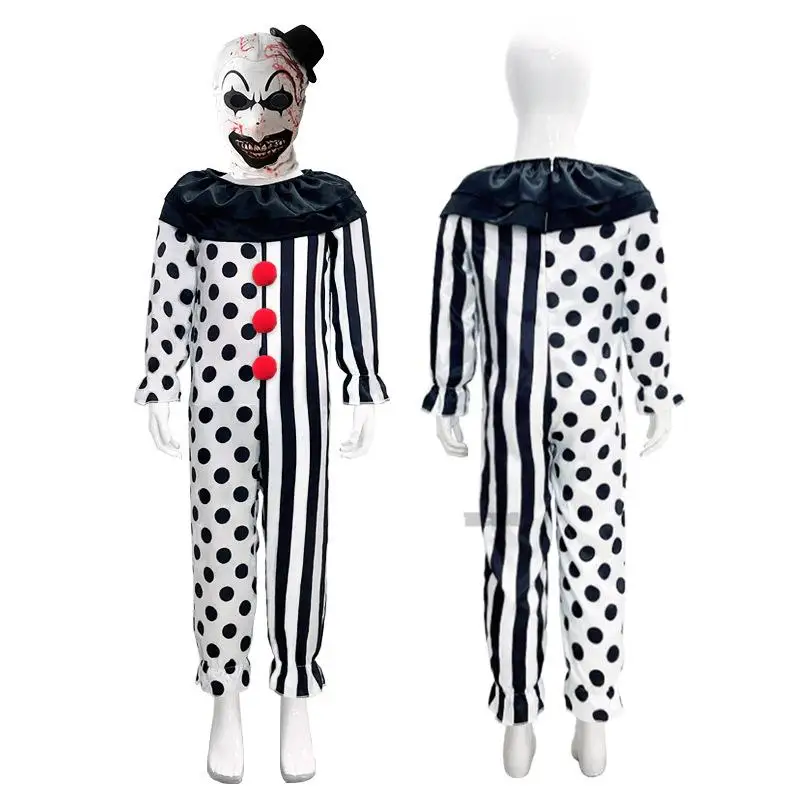 Kids Clown Cosplay Halloween Costume Set Cosplay Outfits Scary Dot Striped Jumpsuit Horror Clown Mask Bodysuit Halloween Party
Kids Clown Cosplay Halloween Costume Set Cosplay Outfits Scary Dot Striped Jumpsuit Horror Clown Mask Bodysuit Halloween Party