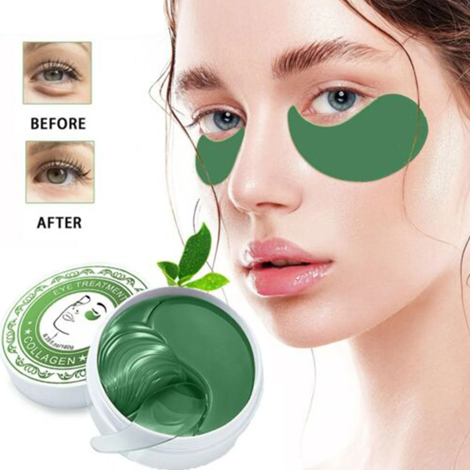 

New 60 Pcs/Set Gold Collagen Seaweed Green Algae Tightening Eye Mask Moisturizing Hydrating Eye Patches for Puffy Eyes Skin Care