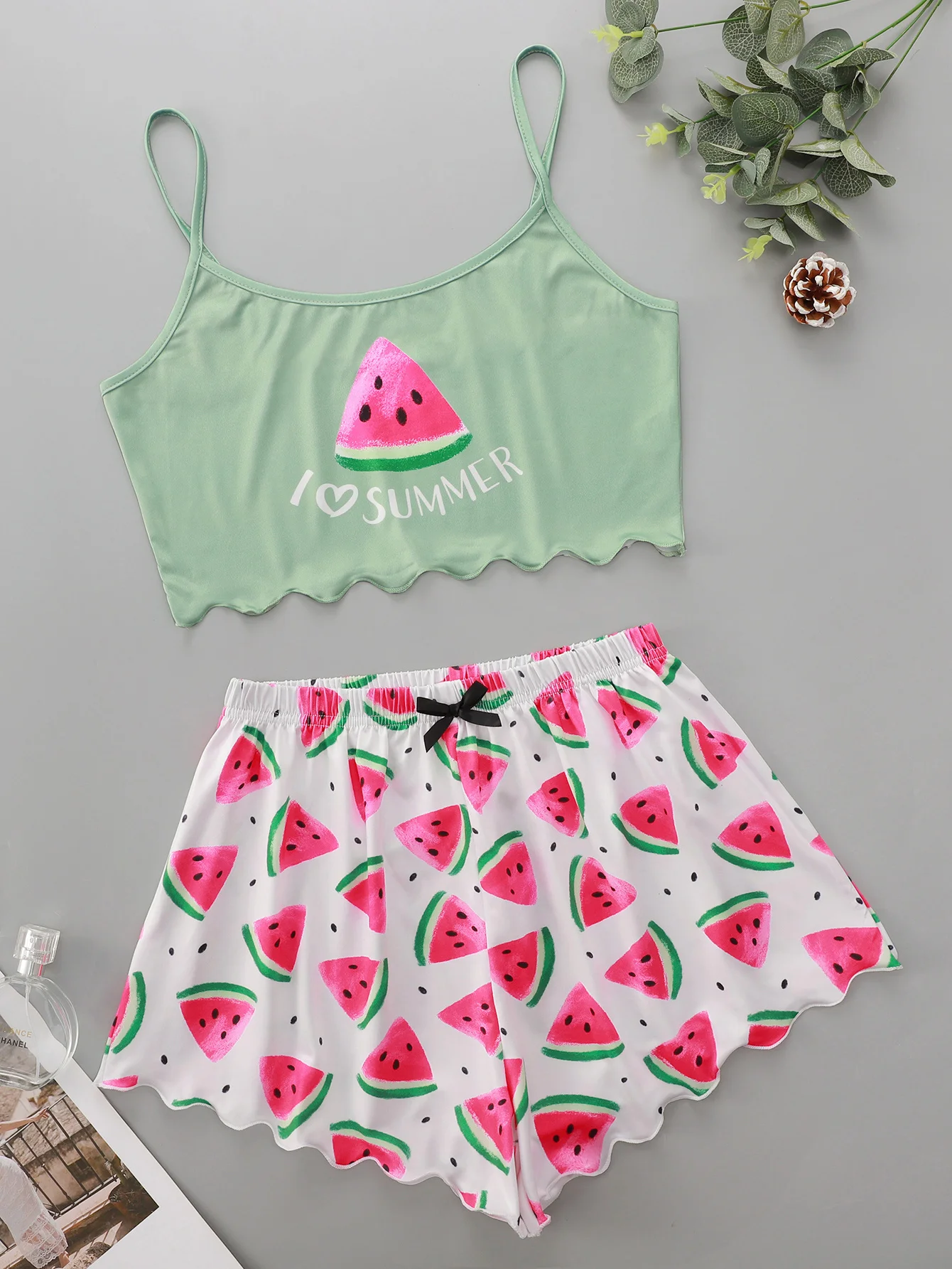 Fashion Lady’s I Love Summer Cartoon Watermelon Print Camisole With Shorts Pajama Set Comfort Home Wear Sleepwear Underwear
Fashion Lady’s I Love Summer Cartoon Watermelon Print Camisole With Shorts Pajama Set Comfort Home Wear Sleepwear Underwear