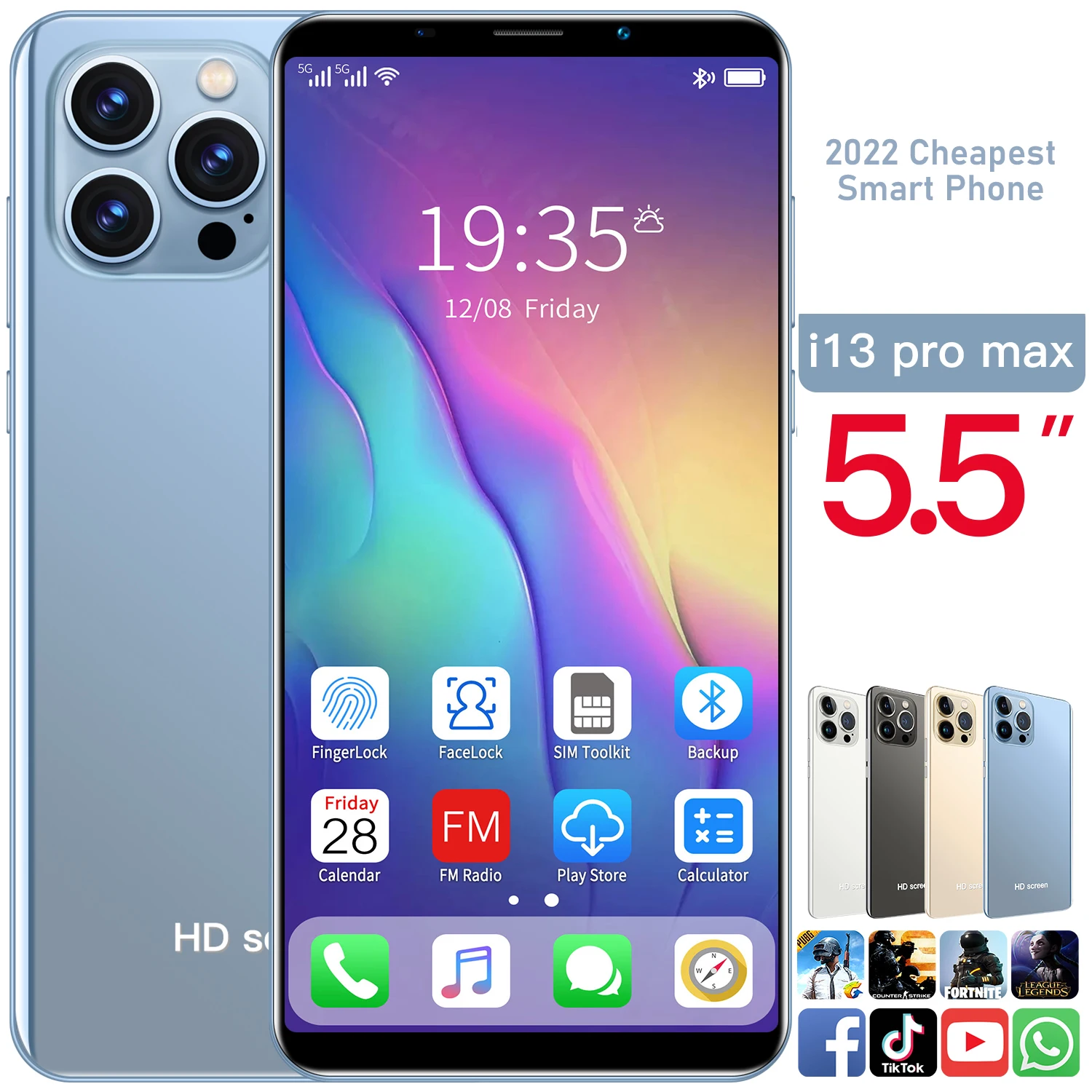 2022 Cheapest Smartphone I13 Pro Max 5.5 Inch HD Screen Dual Sim Unlocked Smart Phone Android Latest 4G Mobile Phone GPS
2022 Cheapest Smartphone I13 Pro Max 5.5 Inch HD Screen Dual Sim Unlocked Smart Phone Android Latest 4G Mobile Phone GPS