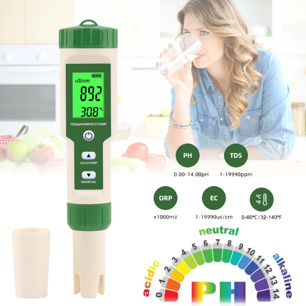 5 in 1 PH/TDS/EC/ORP/Temperature Meter PH Meter Digital Water Quality Monitor Tester for Pools Drinking Water Aquariums Dropship
5 in 1 PH/TDS/EC/ORP/Temperature Meter PH Meter Digital Water Quality Monitor Tester for Pools Drinking Water Aquariums Dropship