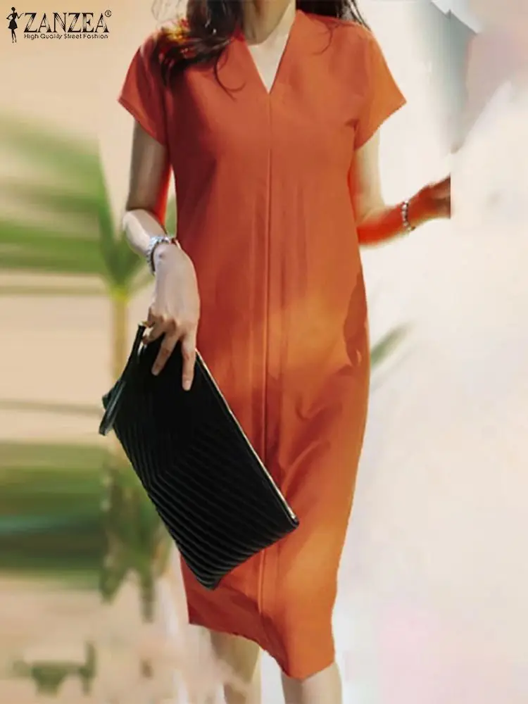 Elegant Solid Short Dress Women Summer Sundress 2022 ZANZEA Casual Short Sleeve Midi Vestidos Female V Neck Baggy Robe Femme
Elegant Solid Short Dress Women Summer Sundress 2022 ZANZEA Casual Short Sleeve Midi Vestidos Female V Neck Baggy Robe Femme