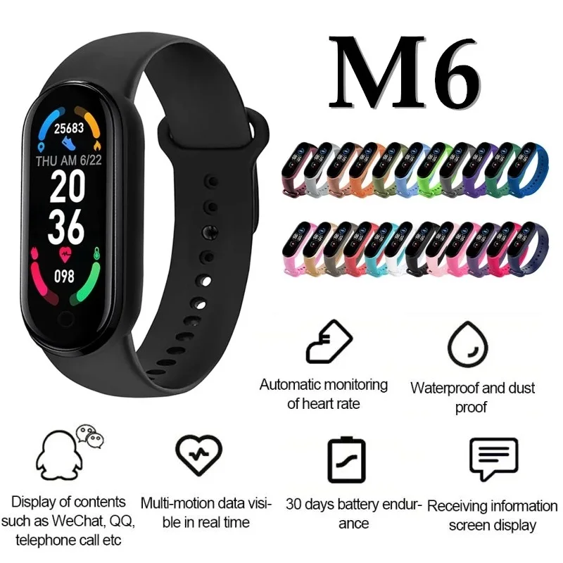 M6 Smart Bracelet Watches For Apple Xiaomi Android Smartwatch Men Women Smart Watch Heart Rate Fitness Tracking Sports Bracelet
M6 Smart Bracelet Watches For Apple Xiaomi Android Smartwatch Men Women Smart Watch Heart Rate Fitness Tracking Sports Bracelet