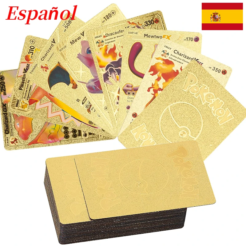 

27-54Pcs/Set Spanish Pokemon Rare Metal Gold Card Box Vmax GX Energy Card Pikachu Charizard Game Collection Battle Trainer Cards