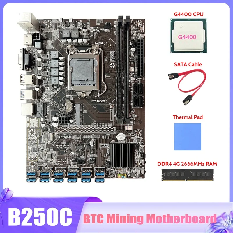 Материнская плата B250C для майнинга BTC + процессор G4400 + DDR4 4G 2666 МГц ОЗУ + кабель SATA + термопрокладка 12X PCIE к материнской плате USB3.0 GPU
Материнская плата B250C для майнинга BTC + процессор G4400 + DDR4 4G 2666 МГц ОЗУ + кабель SATA + термопрокладка 12X PCIE к материнской плате USB3.0 GPU