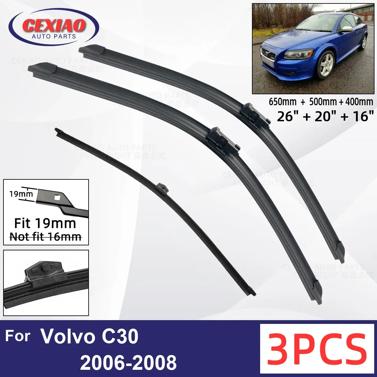 For Volvo C30 2006 - 2008 Car Front Rear Wiper Blades Soft Rubber Windscreen Wipers Auto Windshield 26"+20"+16" 2006 2007 2008
For Volvo C30 2006 - 2008 Car Front Rear Wiper Blades Soft Rubber Windscreen Wipers Auto Windshield 26"+20"+16" 2006 2007 2008