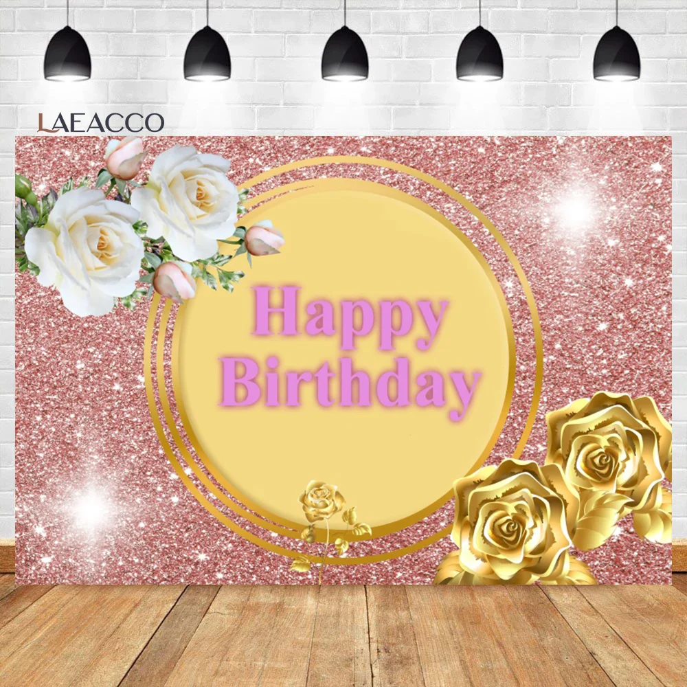 

Laeacco золотой день рождения фото фон для взрослых женщин блестящие точки розы цветы девушки Портрет индивидуальный фотографии фон