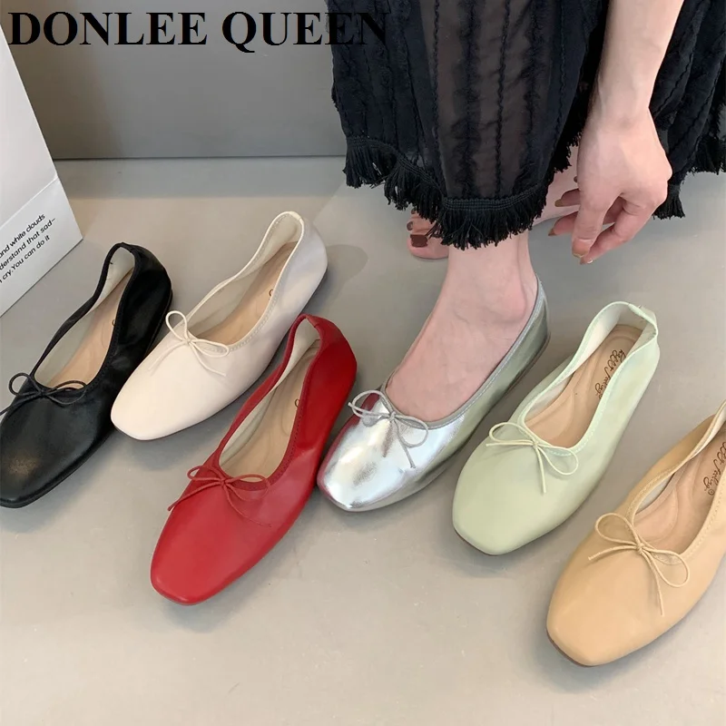 

2023 Fashion Candy Color Flats Ballet Shoes Women Female Ballet Round Toe Shallow Bow Knot Ballerina Soft Moccasin Zapatos Mujer