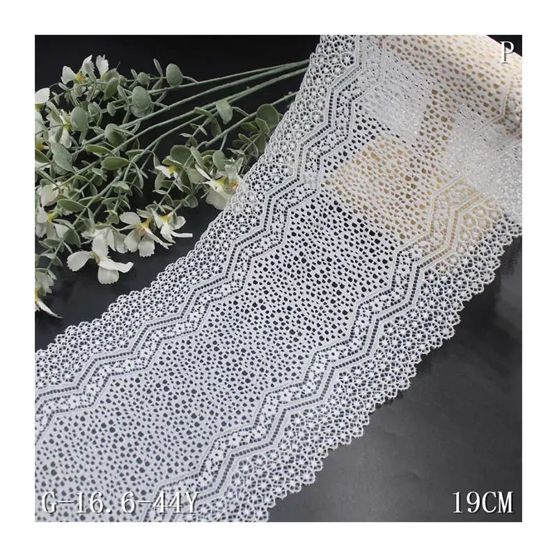 50Yards 19cm Hollowed Stretch White Net Lace Border Nylon Spandex Lace Trim for Dress
50Yards 19cm Hollowed Stretch White Net Lace Border Nylon Spandex Lace Trim for Dress