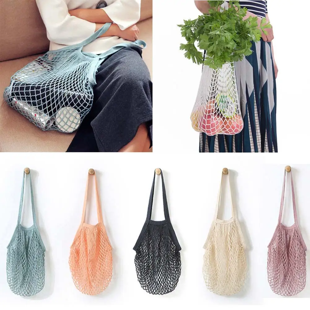 

Reusable Grocery Fruits Bag Vegetable Bag Cotton Mesh String Organizer Handbag Portable Short Handle Net Shopping Bags Tote