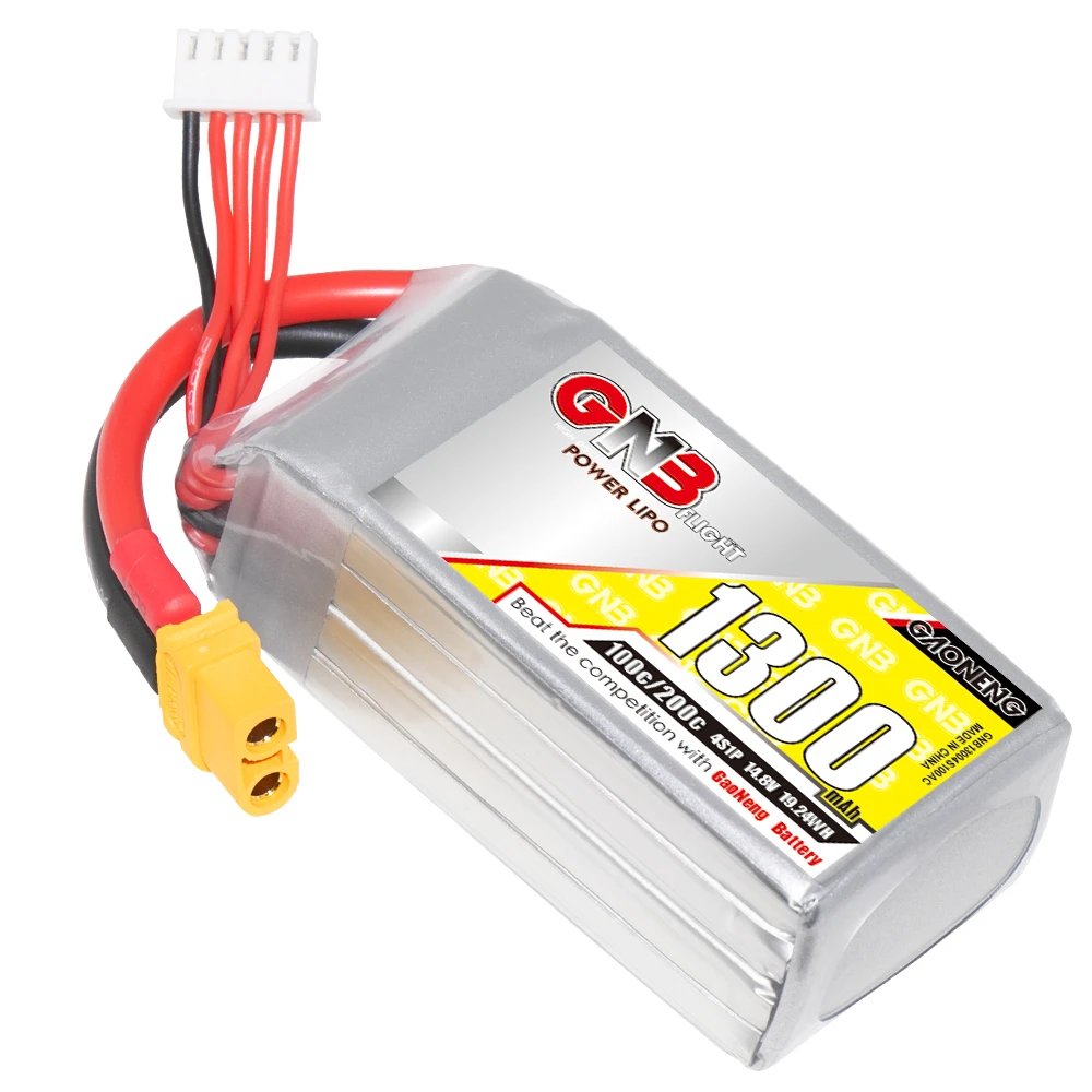 GAONENG GNB 1300MAH 14.8V 4S 100C XT60 RC LiPo Battery Drone FPV Graphene LiPo 180-330mm Brushless FPV 5 to 6 inch Drone GEPRC 
GAONENG GNB 1300MAH 14.8V 4S 100C XT60 RC LiPo Battery Drone FPV Graphene LiPo 180-330mm Brushless FPV 5 to 6 inch Drone GEPRC