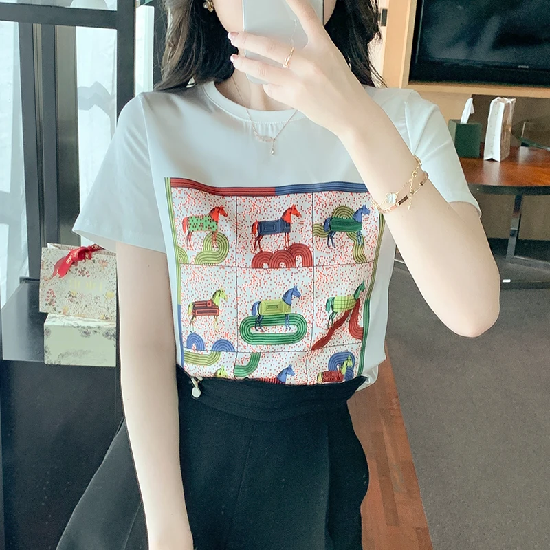 Fashion Women T-Shirt Women's Short Sleeve O-Neck Stain Printing T-Shirt Slim Summer Tops 2022
Fashion Women T-Shirt Women's Short Sleeve O-Neck Stain Printing T-Shirt Slim Summer Tops 2022