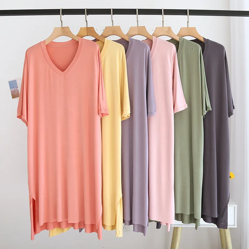 Женская ночная рубашка из модала с V-образным вырезом, летняя тонкая ночная рубашка с коротким рукавом, простая Пижама для дома, женская одеж...
Женская ночная рубашка из модала с V-образным вырезом, летняя тонкая ночная рубашка с коротким рукавом, простая Пижама для дома, женская одеж...
