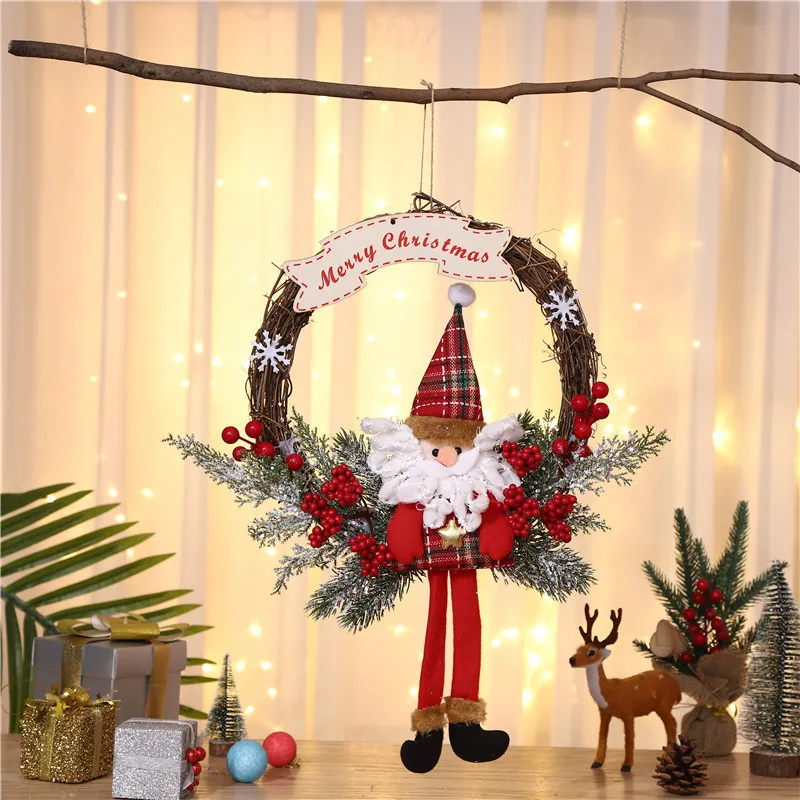 

Christmas Wreath Old Man Snowman Garlands Xmas Hanging Door Ornaments Christmas Garland with Milu Deer Navidad New Year Decor