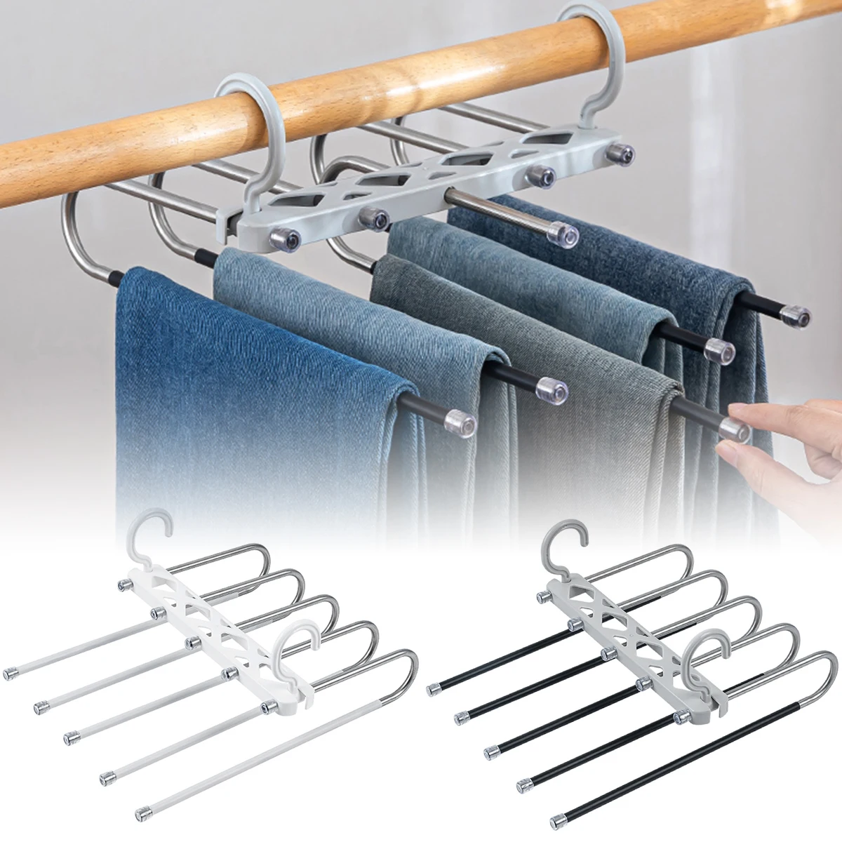 

5 Layers Pants Rack Clothes Hanger Non-Slip Closet Wardrobe Clothes Organizer Rack for Scarf Ties Jeans Trousers