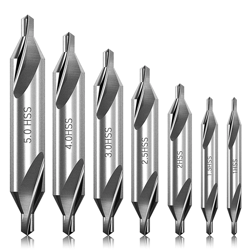 7 Pcs Center Drill Bits Set 60-Degree Angle Center Drill Bits Kit Countersink Tools For Lathe Metalworking 
7 Pcs Center Drill Bits Set 60-Degree Angle Center Drill Bits Kit Countersink Tools For Lathe Metalworking